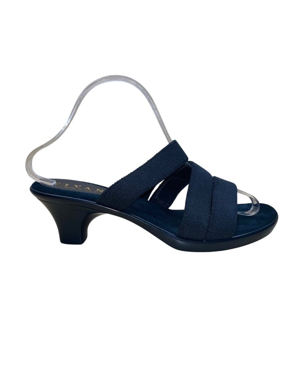 Vivanz Women’s Black Fabric Triple Strap Medium Heel Slide Sandals Size 10M